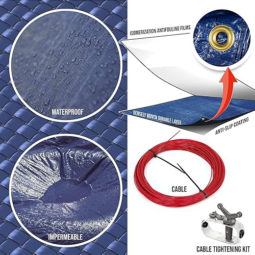 Miniatura 3 de ColourTree Cubierta de piscina de invierno redonda azul de 18 pies  Seguridad resistente, impermeable, resistente a los rayos UV, diseño con fácil