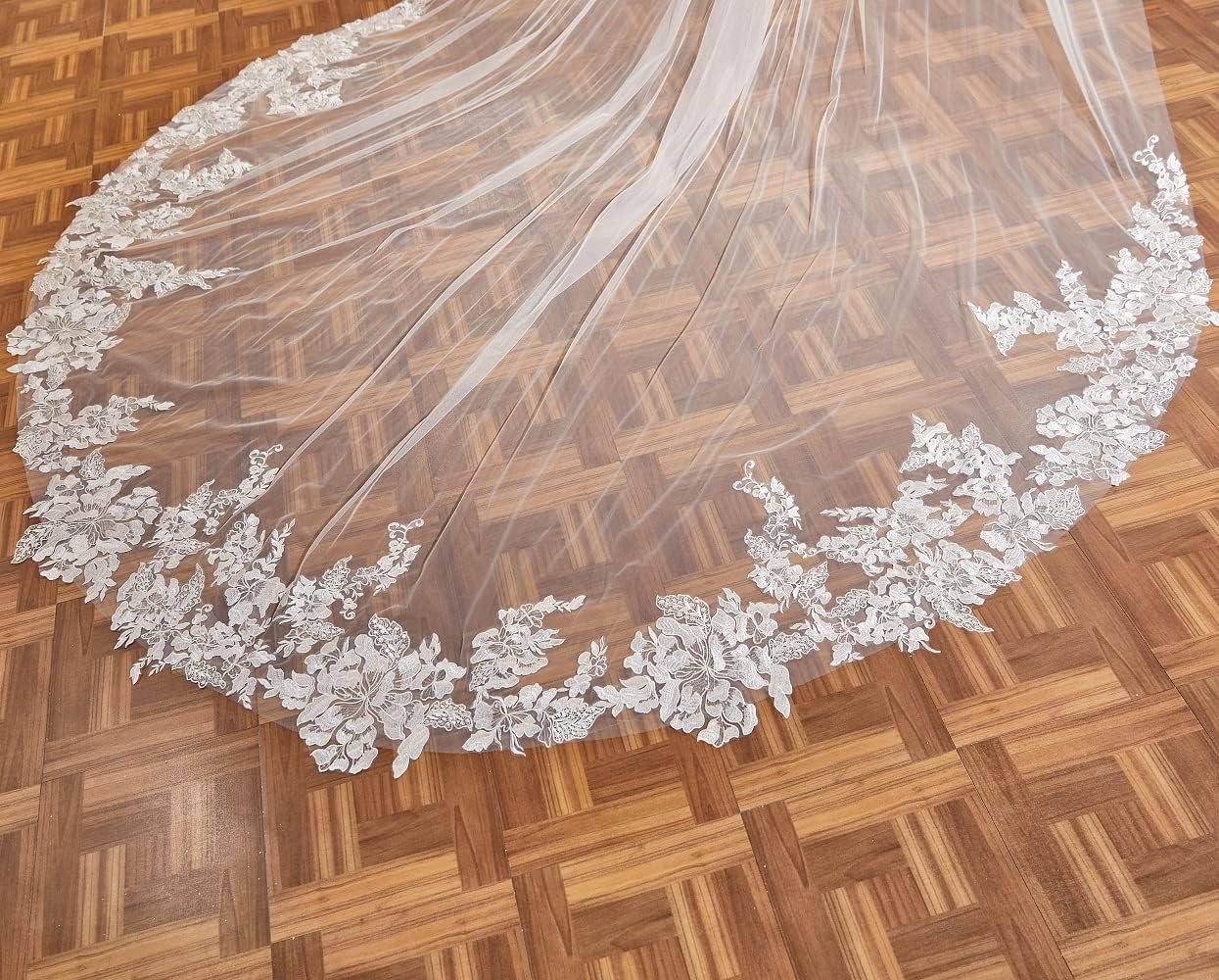EllieWely 1 T Cathedral Length Sequin Lace Wedding Bridal Veil With Metal Comb F22