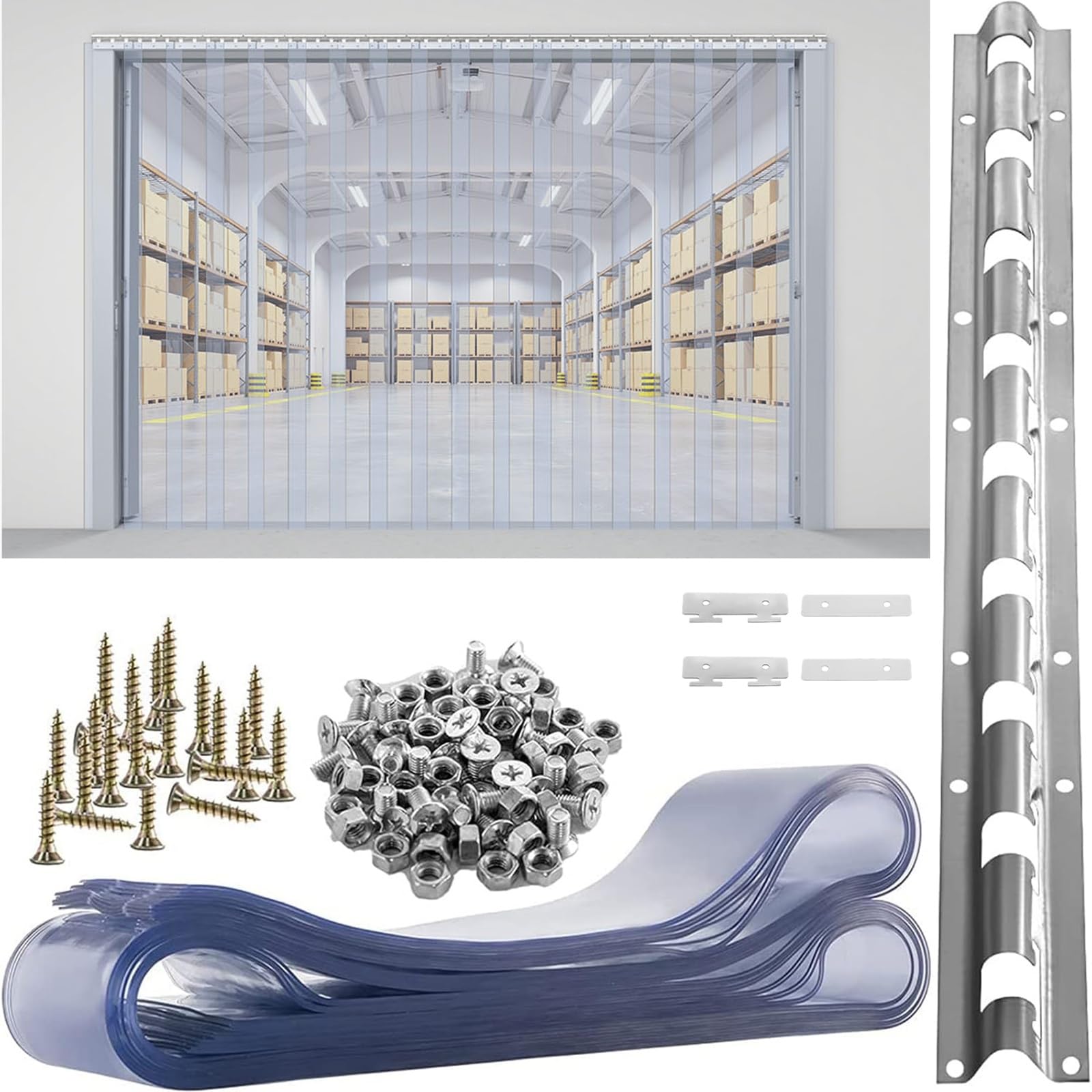 Kit di strisce per tende e porte in PVC trasparente,Tende Elastiche Industriali per chiusura porte in industria alimentare, celle frigo, macellerie，installazione facile(120x280cm/47.24x110.2in)