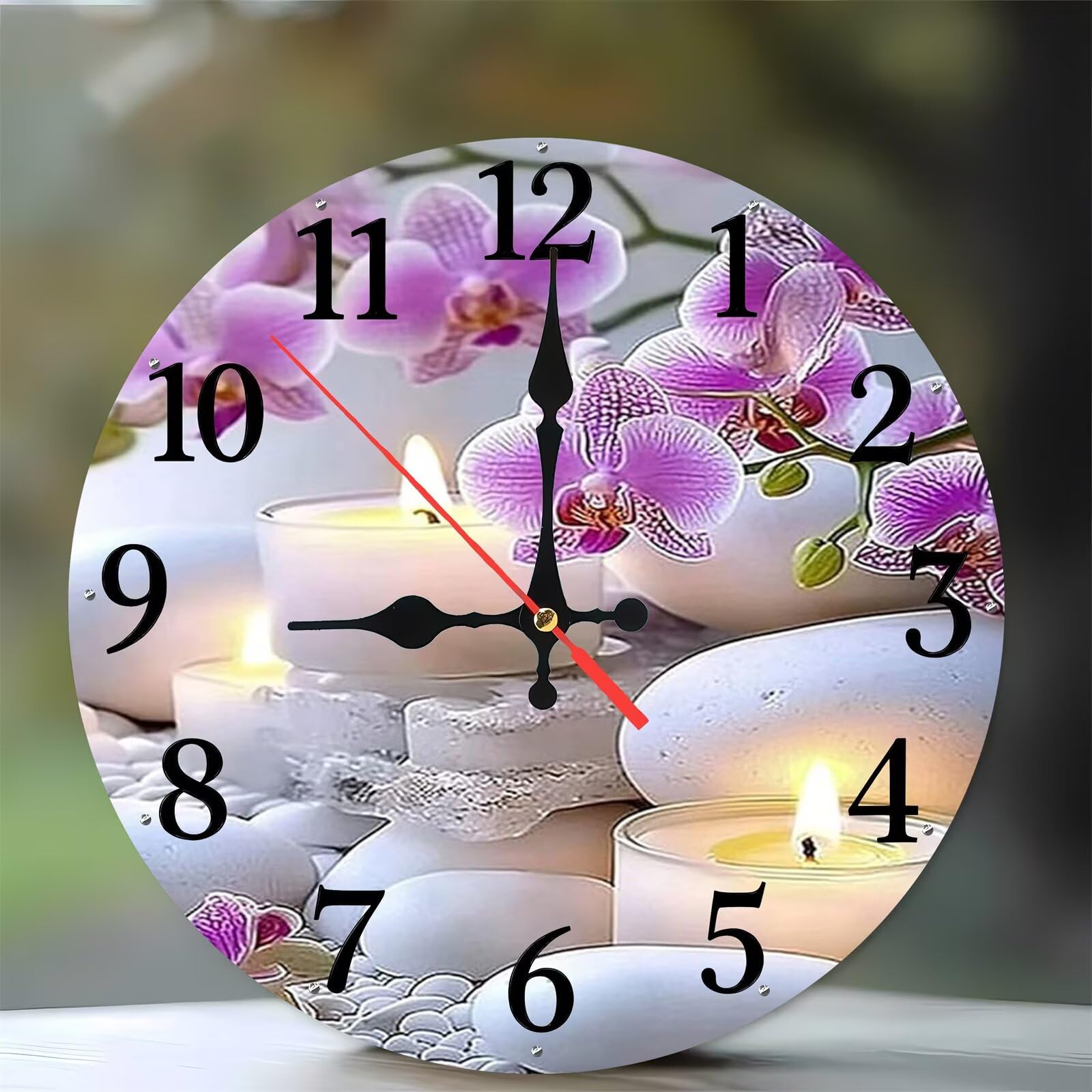 Horloge murale moderne sans tic-tac 35 cm motif orchidée zen