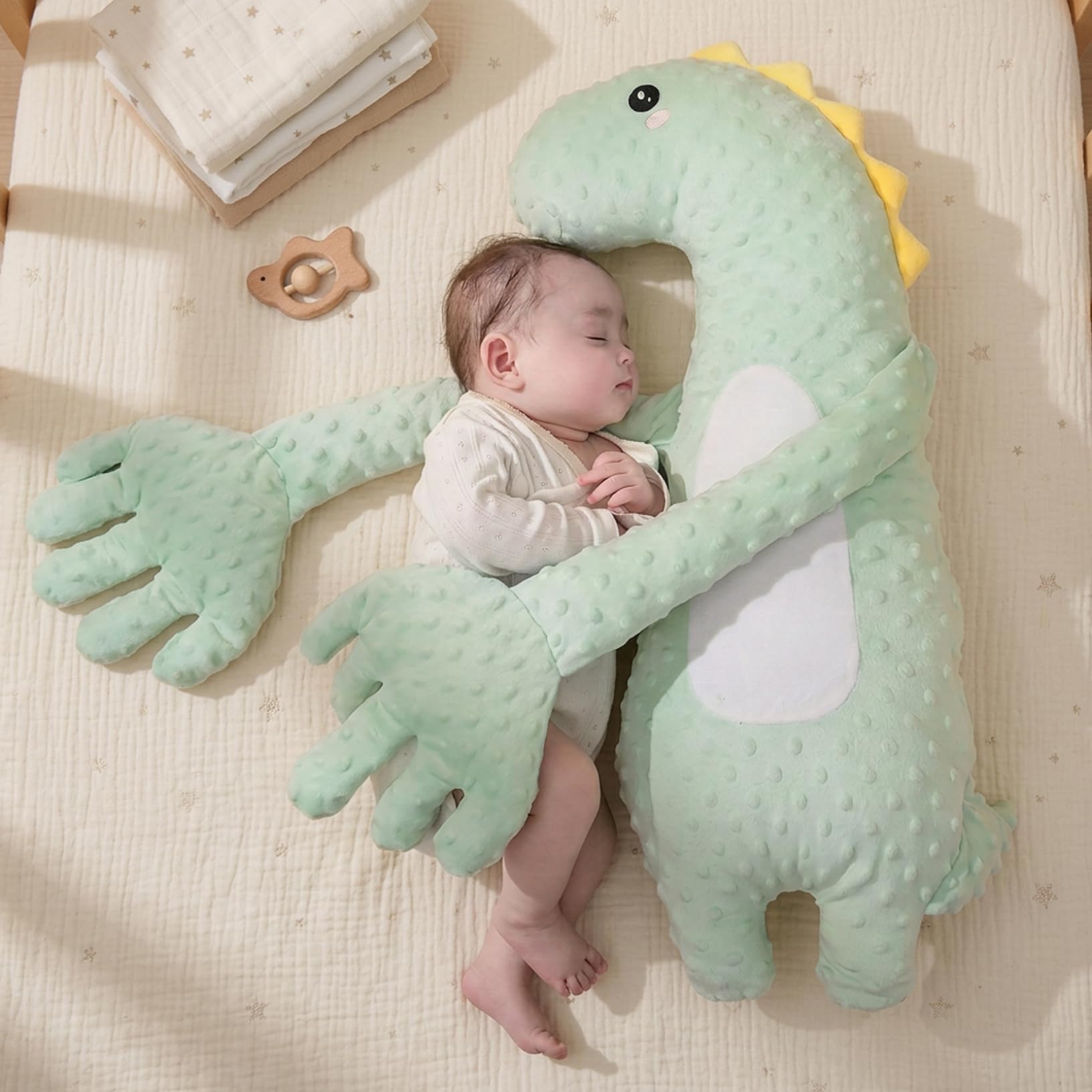 Che accarezza la mano per far dormire il bambino - Cuscino che accarezza il bambino con dinosauro verde Cuscino lenitivo intelligente con tocco delicato e timer, ausilio per sonno portatile dei ne