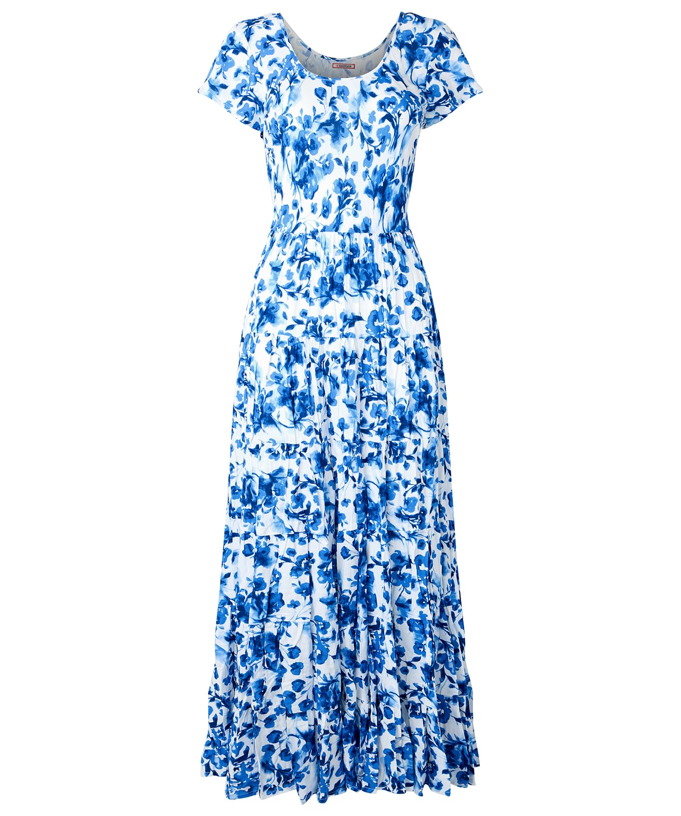 Joe Browns Women's Floral Print Full Skirt Crinkle Maxi Dress, Blue, 8/Petite
