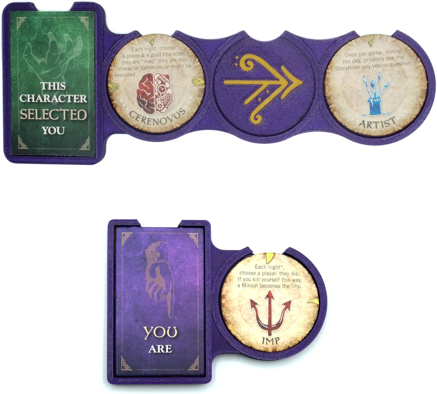 Upgrade Kit for Blood on The Clocktower (BOTC) - 21 Pieces. Compatible Board Game Accessory with Card Display Trays, Name Tags, Token Holders, Markers and More.