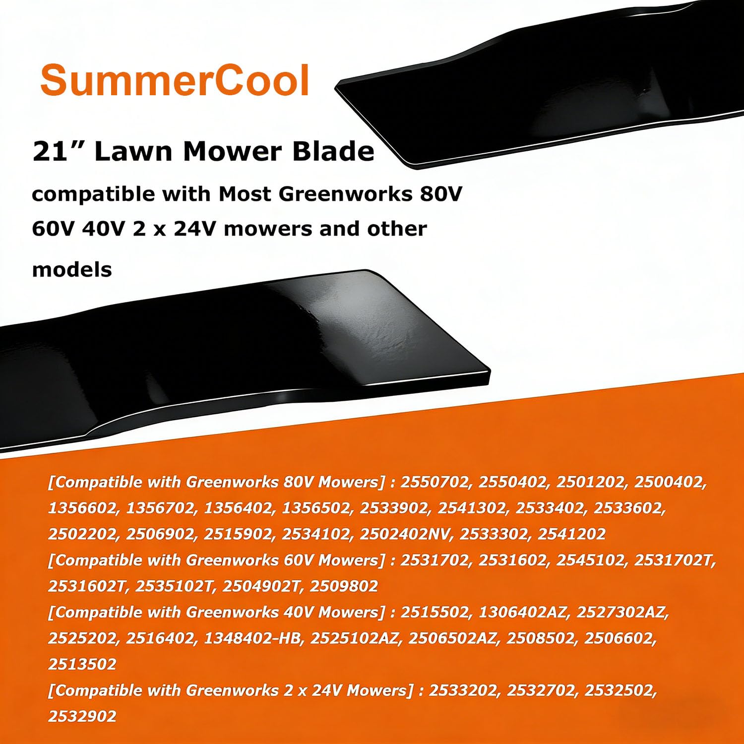 SummerCool Cuchilla de repuesto para cortacésped Greenworks de 21 pulgadas MO40L4413, MO40L03, MO48L4422, C3208101, paquete de 2 cuchillas de cortacésped de 21 pulgadas (negro)
