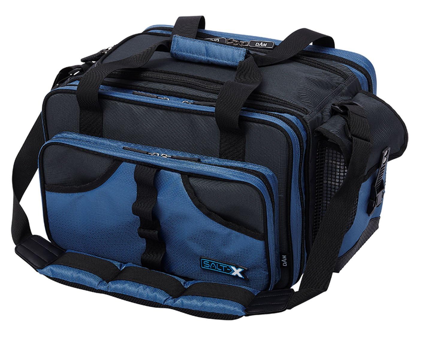 DAM STEELPOWER Blue - Pilk- und Ködertasche, 18 PVC Röhren, 2 Boxen, viele Fächer, Schultergurt, wasserfester Anti-Rutschboden, 50x35x30cm