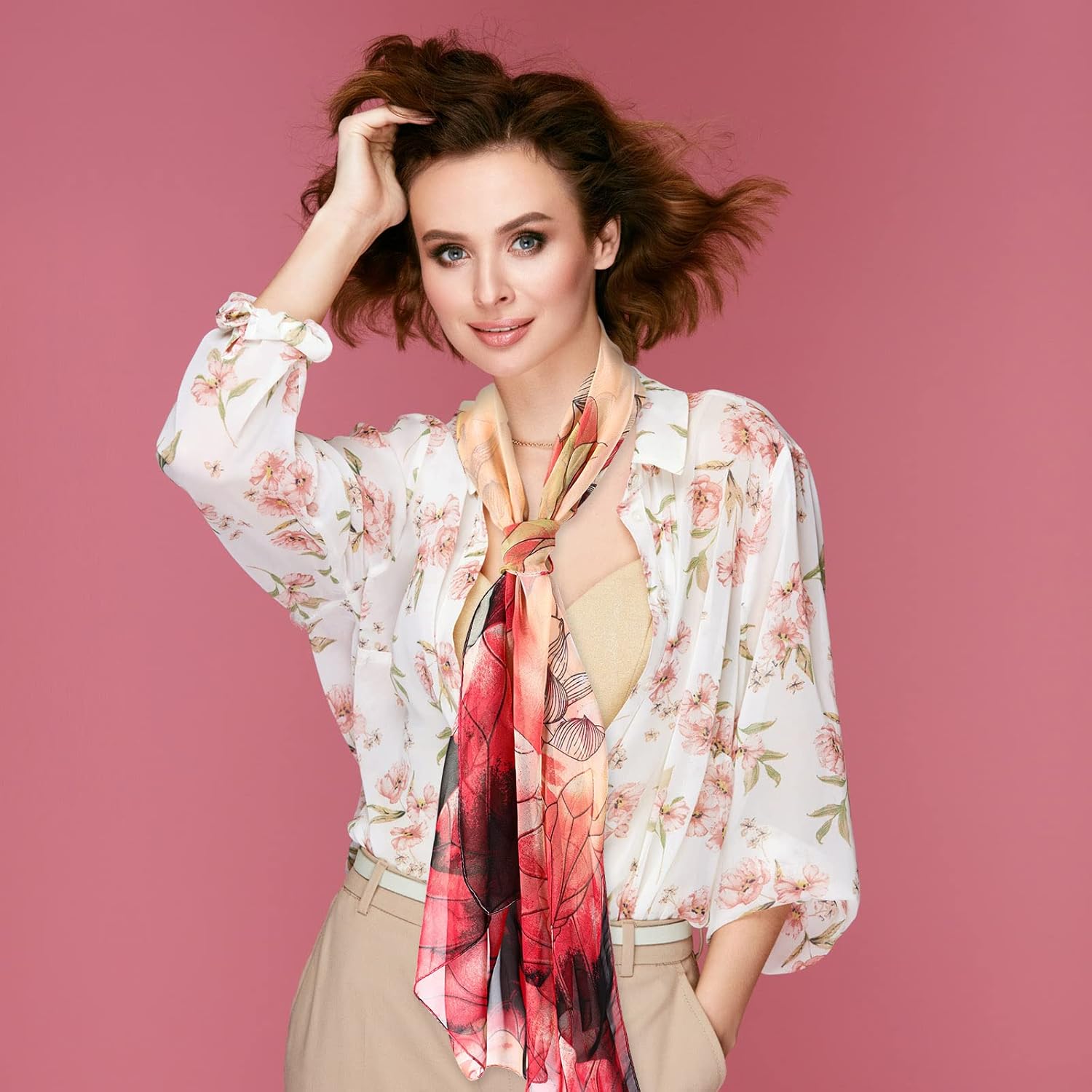 Xtinmee 8 Pcs Lightweight Summer Scarfs for Women Ultra Thin Scarves Floral Pattern Dressy Scarf Lotus Print Long Chiffon Georgette Thin Shawl Scarves Women Holiday Gifts Present Head Neck Hair Wrap - Image 5