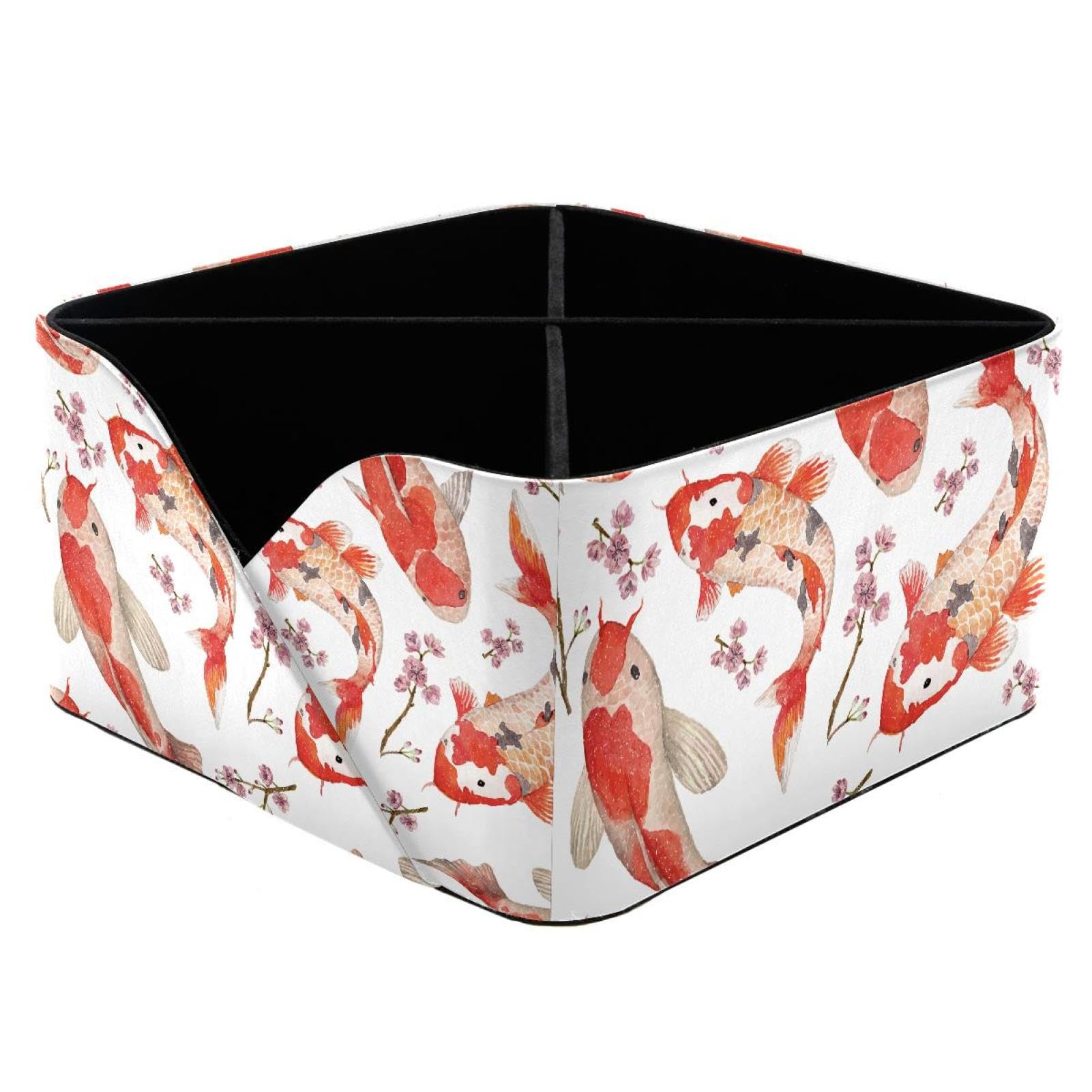 KengjuTesu Watercolor Carps Fishes and Blossom Cherry Natural Pattern Desktop Organizer Pen Holder, Rectangular Pencil Cup for Office, Study and Makeup Stations