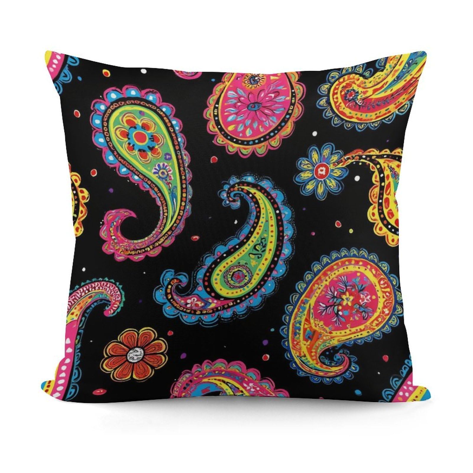 Smazdfxx Picture(630) Plush Pillow Cover With Zipper For Living Room,Bedroom, Sofa Colorful Paisley Art Couch Cushion Decorative