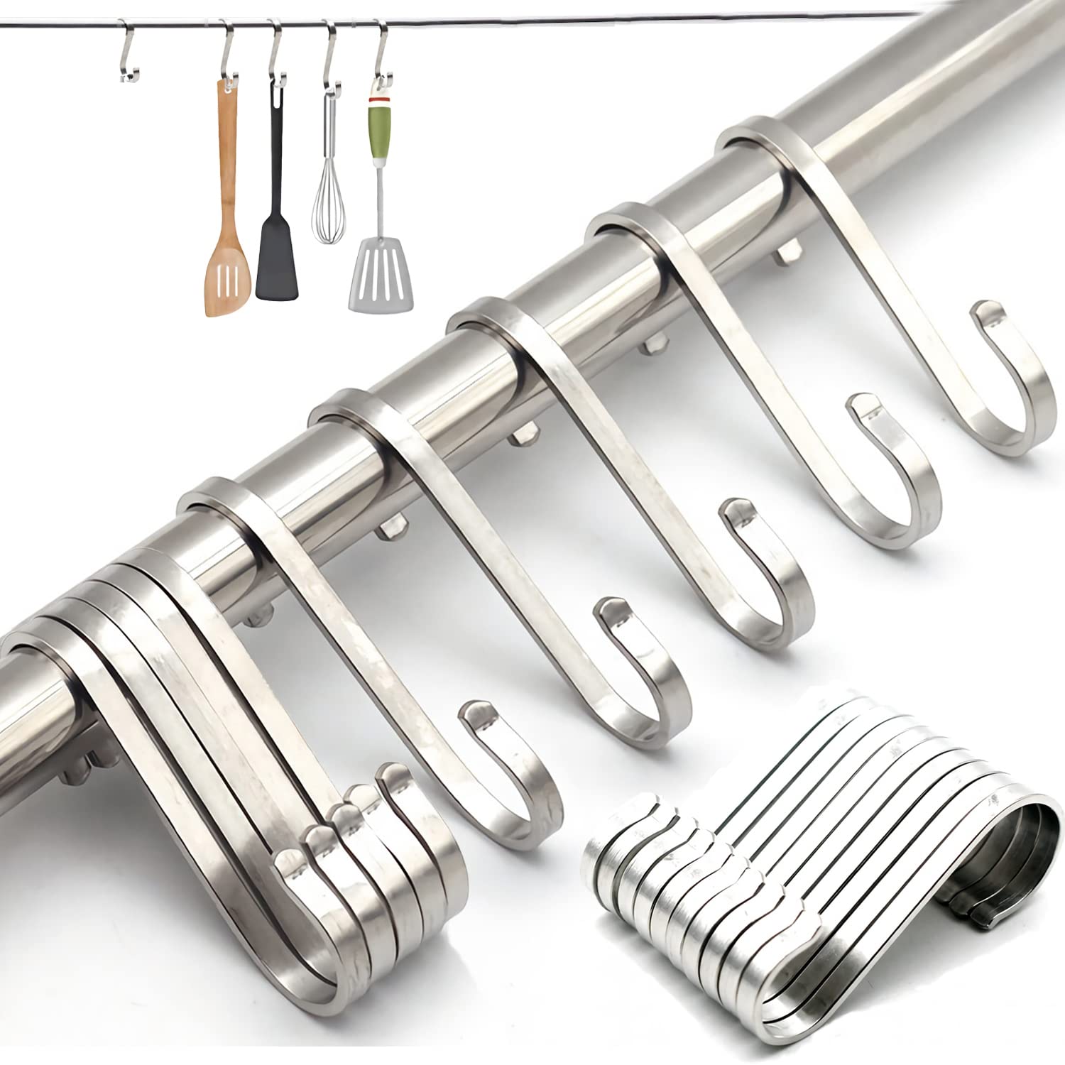 Panlom Pack 10/20pc Hanging S Shaped Hooks Heavy Duty Stainless Steel Metal Hook Polished Finish 19x25mm for Kitchen Utensils Meat Pan Butchers (10)