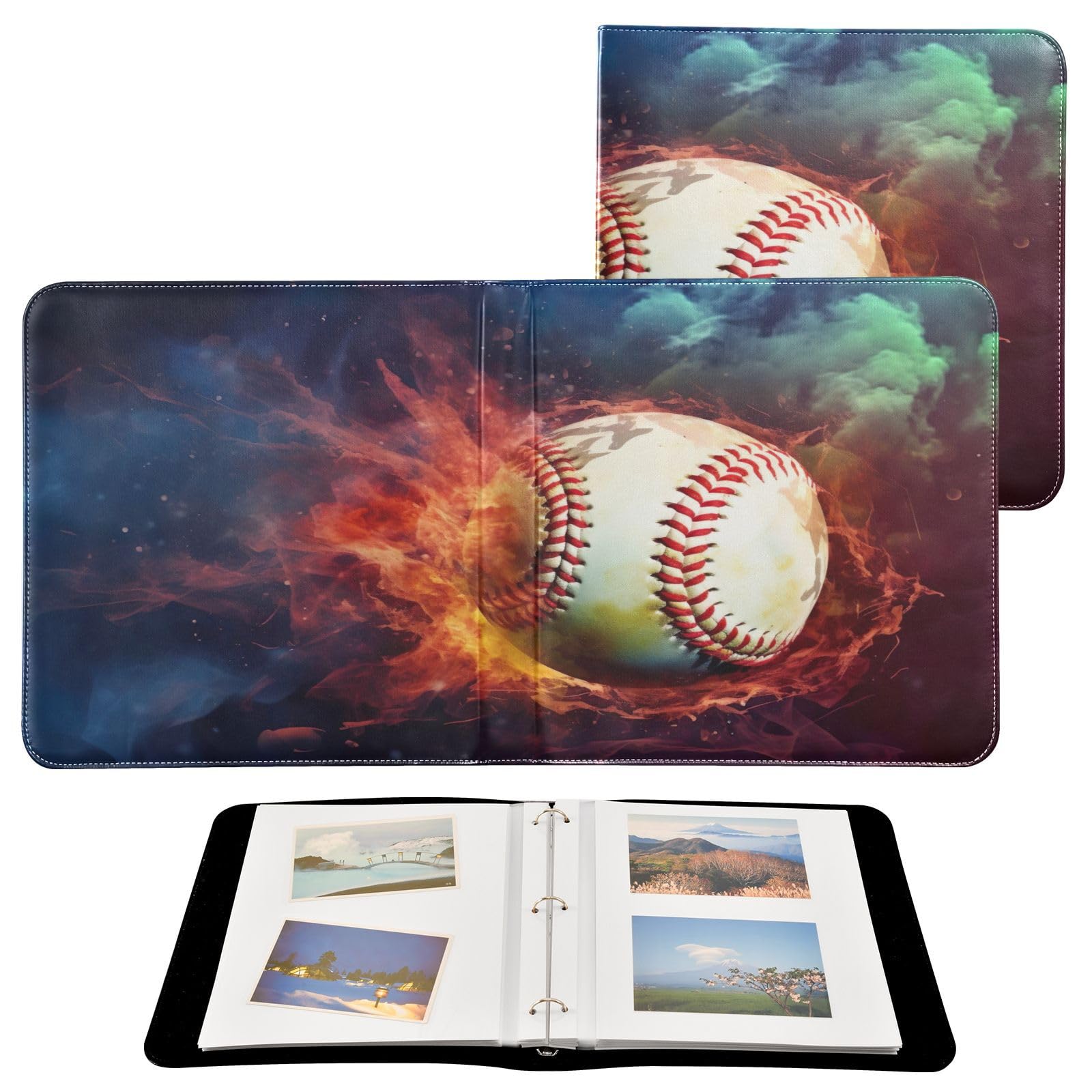 Nesatuwa Fire Baseball Photo Album PU Leather Self Adhesive Scrapbook Album 3 Ring 4x6 5x7 6x8 Pictures Magnetic DIY Photo Albums