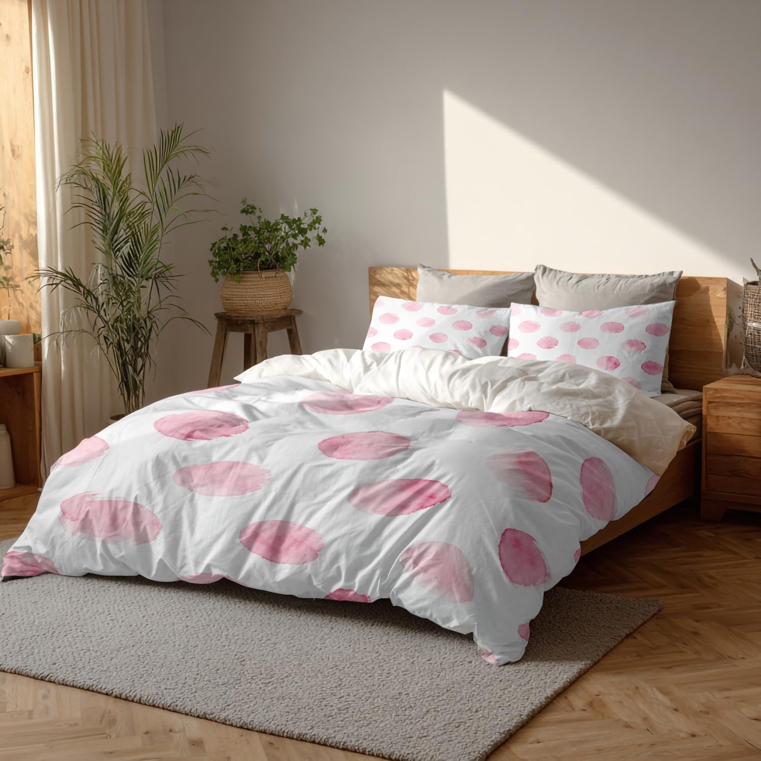 Batmerry Abstract Polka Dot Twin Size 3 Pieces Bedding Duvet Cover Sets,Soft Fluffy Black White Circle Pink Uneven Pattern Printed Duvet Cover for All Season