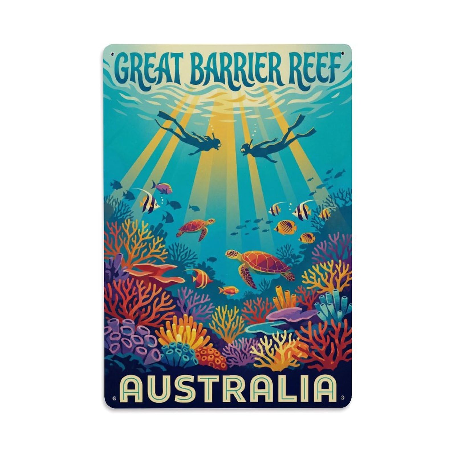 Vintage Australia Great Barrier Reef Lagoon Travel Metal Tin Sign