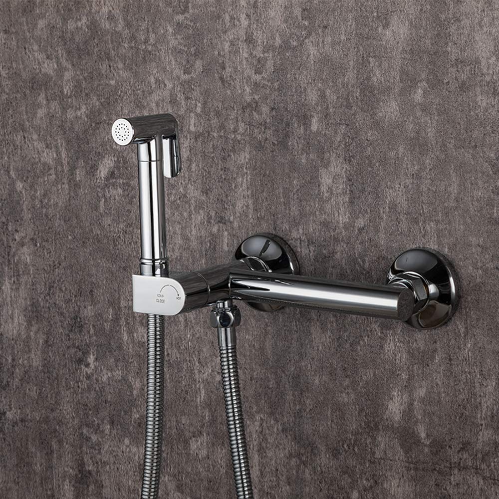 Toilette Bidet Spray avec Tuyau Flexible, Eau Chaude et Froide Chromé Bidet Pulvérisateur Tête de Douche Kit en Laiton Kit Douchette WC Hygiène Personnelle pour Hygiène Intime