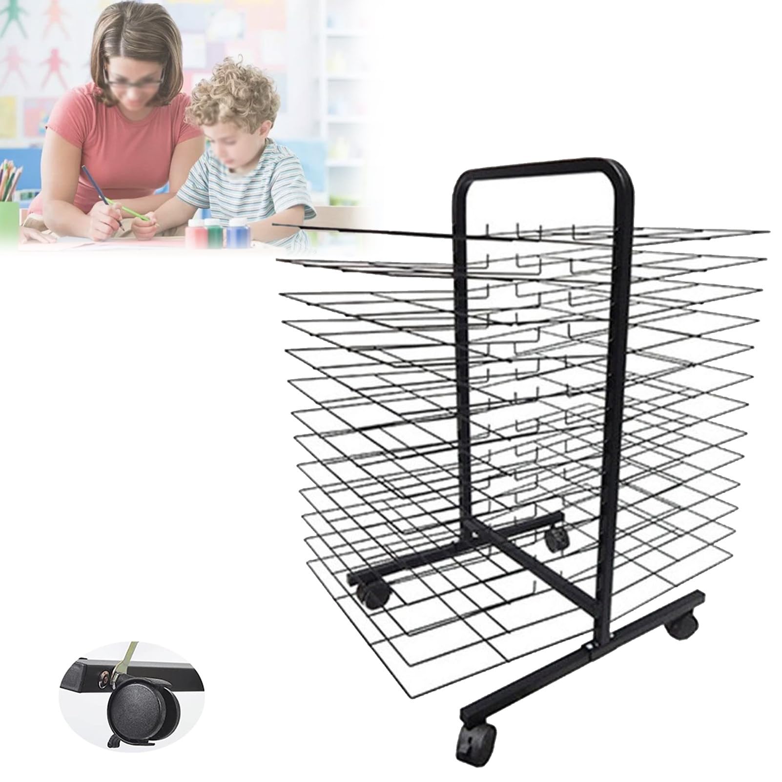 Aioneer Art Drying Rack for Classroom, Paint Drying Rack Art Shelves Metal, Removable Shelves, Stack Rack, for Painting, Drawings, and More,30Shelves