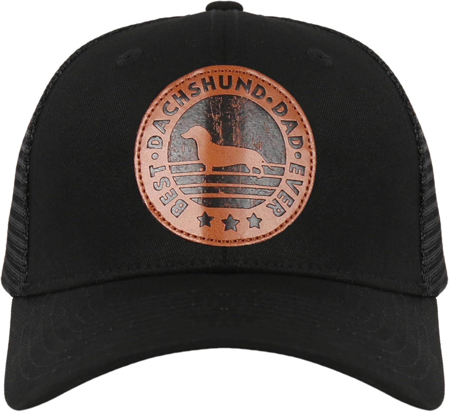 InnoBeta Dachshund Dad Hats, Funny Gifts for Dachshund Dad, Black Trucker Leather Patch Hat, Dachshund Gifts for Men for Birthday, Christmas