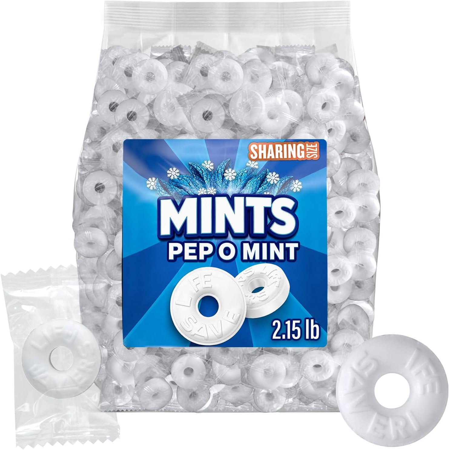 Pep O Mint Hard Candy, 2lb + 2oz Bulk Pack of Lifesaver Mints Individually Wrapped, Bulk Mints for Parties and Events, Ideal Peppermint Candy for Refreshing Breath and Enjoyable Snacking