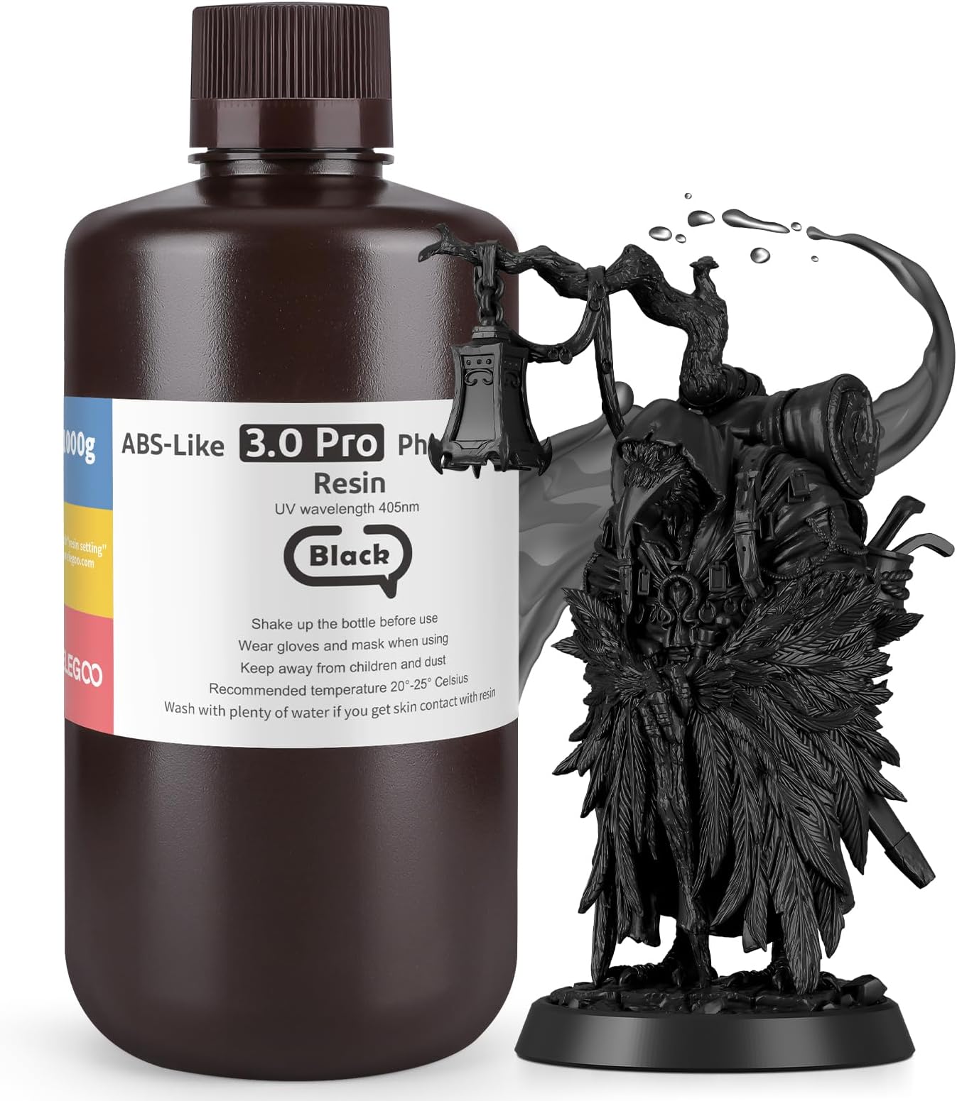 ELEGOO ABS-Like Resin 3.0 Pro, 3D Printer Resin with Low Viscosity and High Precision, 405nm Rapid UV-Curing Photopolymer Resin, 3D Resin for LCD/DLP 3D Printing, Black 1000G