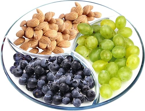 NUTRIUPS Placa dividida de vidrio redonda con compartimento de vidrio con divisores para almuerzo, plato seccional de vidrio, 10 pulgadas