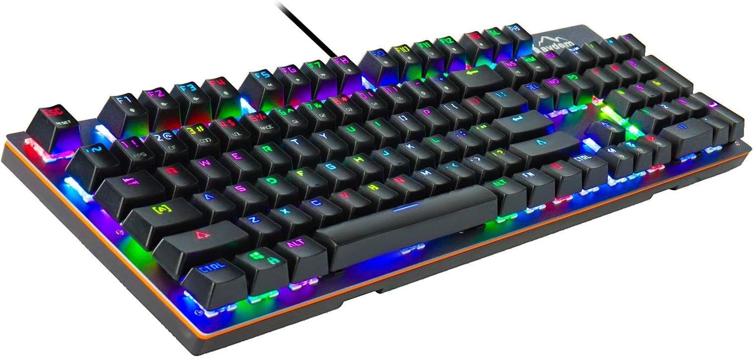 Mechanical Keyboard with Programmable Macro, 16.8 Million RGB Backlit Mechanical Gaming Keyboard with Blue Switches 14 LED Backlit Modes 104 Anti-Ghost Keys Aluminum Plate, Non-Fading UV Coating