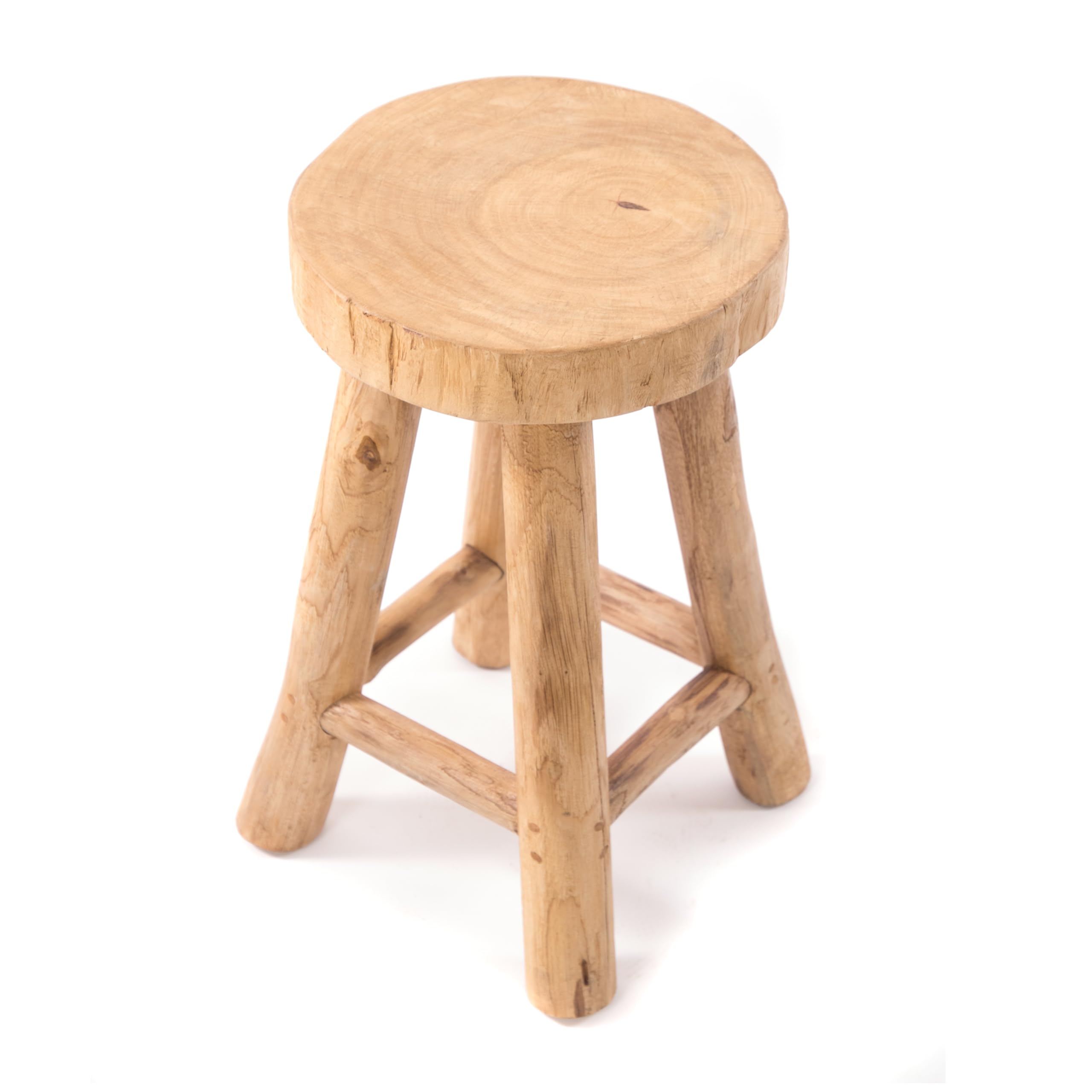 DESIGN DELIGHTS Sgabello Rotondo in Legno Pinto, Teak, Rustico, per Piante e Fiori, con Seduta, 50x30x30 cm