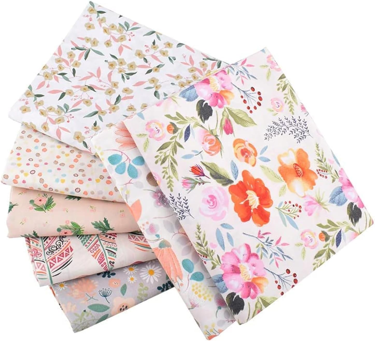 Fabric Material for Sewing,7 Pcs Fat Quarters Printing Craft Fabric Patchwork Floral Fat Sq7 Pack 50 * 50cm Sewing Patchwork Different Pattern Cloths DIY Scrapbooking Artcraft