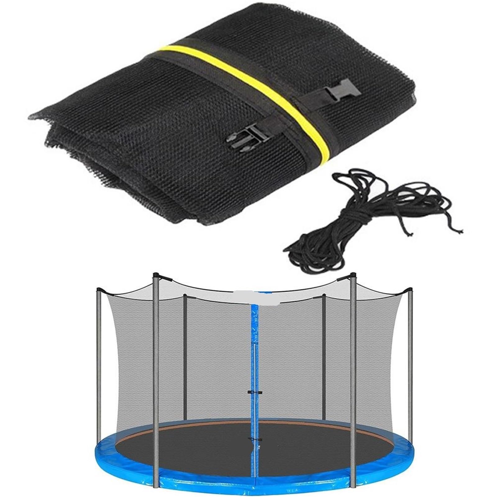 Wymienna siatka zabezpieczająca trampolinę, trwała obudowa na 6/8 biegunów pasuje do okrągłych ram 182.9 cm/243.8 cm/304.8 cm, uniwersalne rozwiązanie bezpieczeństwa trampoliny, zwiększona ochrona