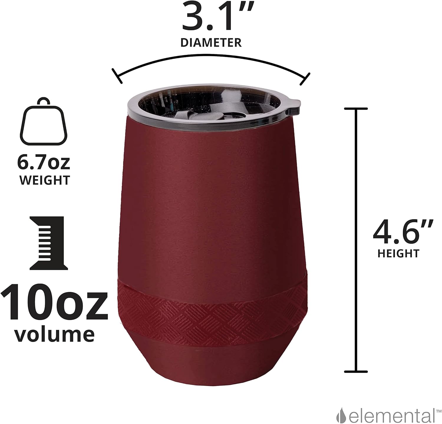 Elemental Recess Wine Tumbler - Triple Wall Insulated Stainless Steel Coffee Mug for Hot & Cold Drinks - Portable Cup with Shatterproof Sip Lid for Camping, Outdoor & Travel - 10oz - Burgundy - Image 4