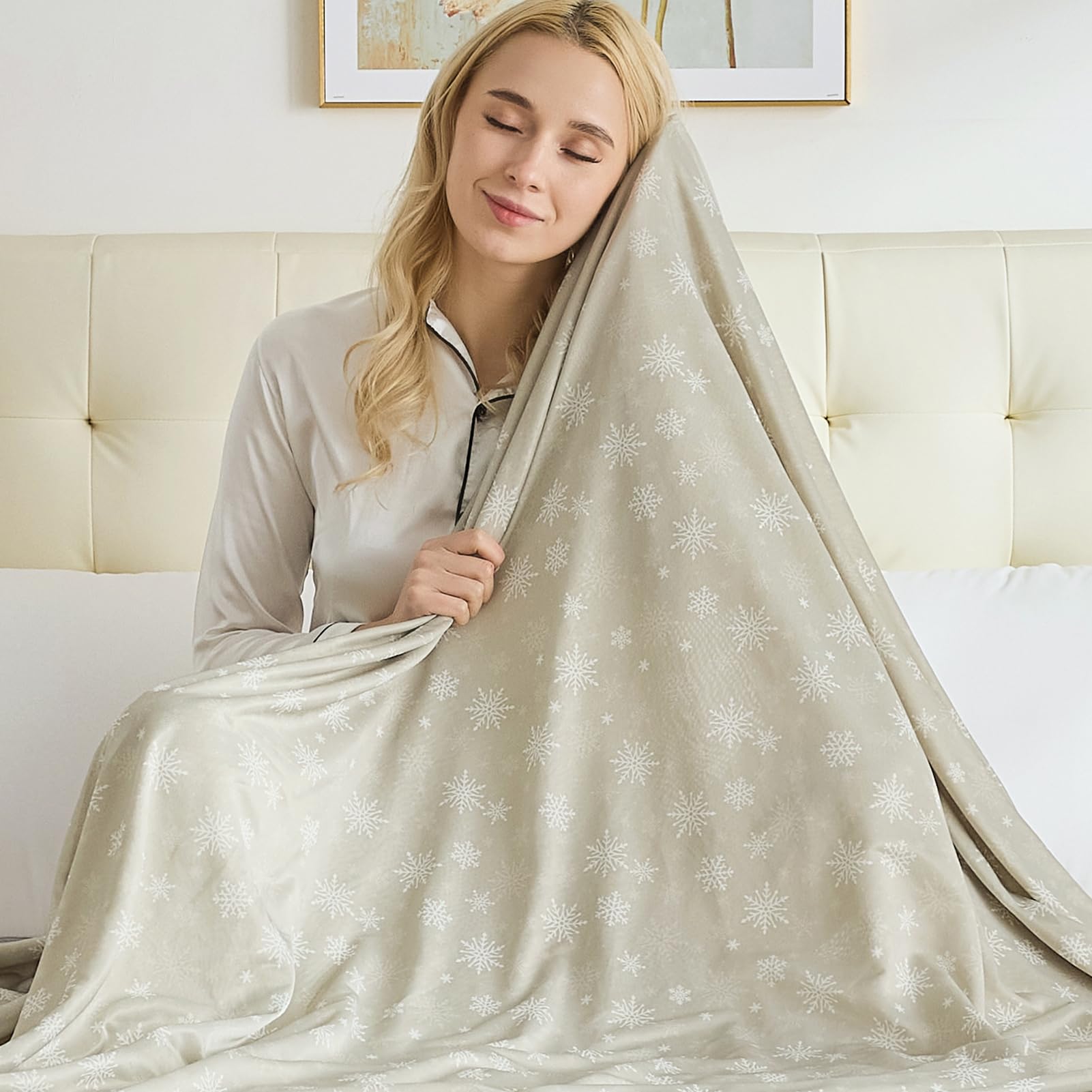 Cooling Blanket for Hot Sleepers -Thin Summer Cooling Blanket Throw Size, Q-Max >0.5 Lightweight Cooling Throw Blanket for Bed, Couch, or Sofa – Snowflake Cool Blankets, (Dune, Throw 130 x 180cm)