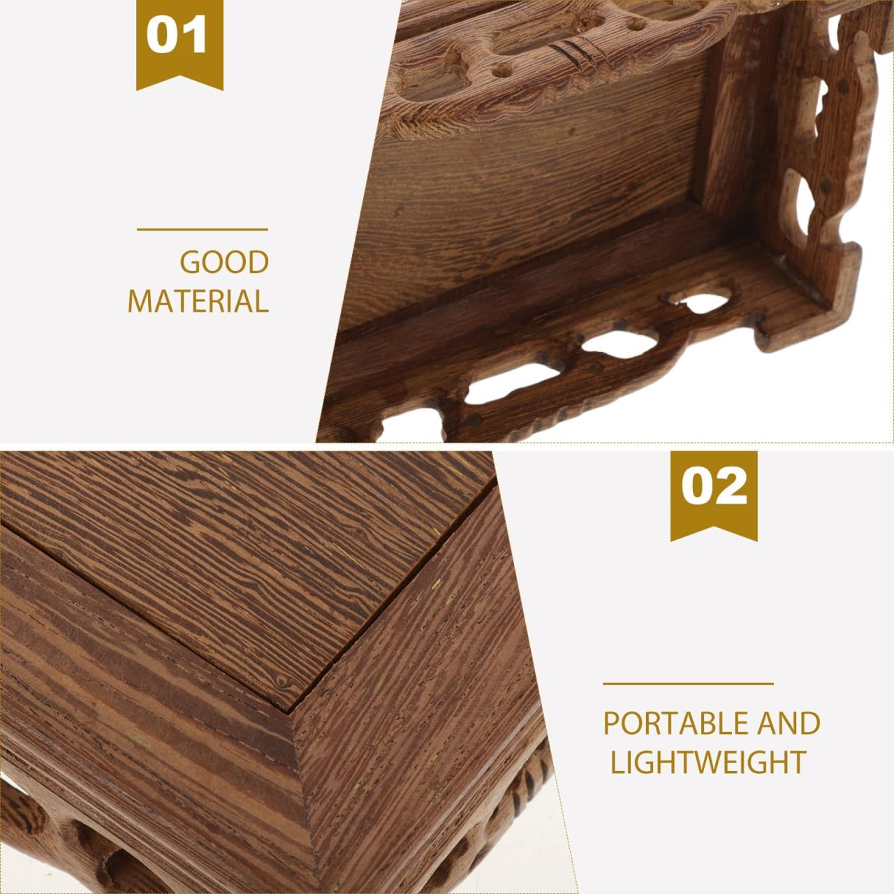 Ipetboom 1Pc Rectangular Wooden Seat Table Lamp Teapot Base Vintage Wood Carving Flowerpot Base Display Stand for Teapot Circular Bonsai Tea Tray Cake Decorative Holder Round, 5.9x3.5x1.5in
