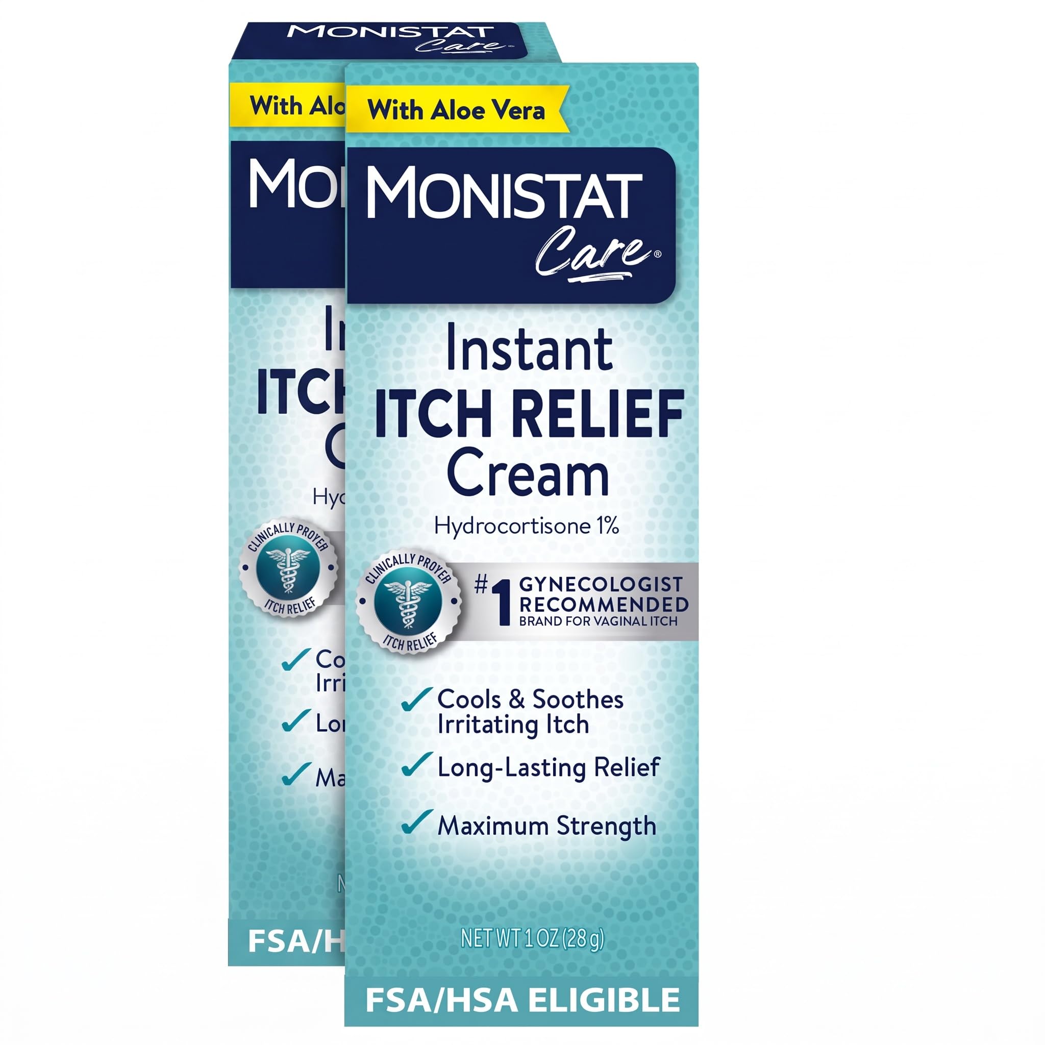 Monistat Instant Itch Relief Cream for Women,Fragrance-Free Formula with Aloe Vera Soothes and Cools Vaginal Itch,1 Oz,(Pack of 2)