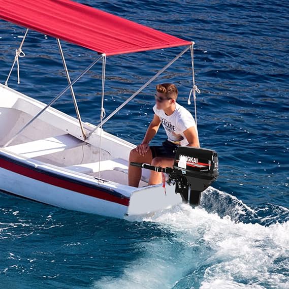 12HP 2 Stroke Outboard Motor, 169CC Heavy Duty Fishing Boat Engine with Water Cooling & CDI Ignition System Marine Engine, Long Shaft Gas Powered Fishing Boat Motor for Aquaculture Outdoor