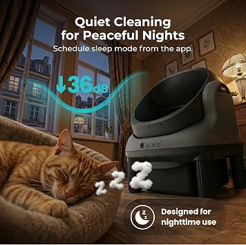 HHOLOVE Self Cleaning Litter Box, Open Top Automatic Litter Box, Safety Sensors Protection, App Control for Multiple Cats, Odor Control Includes 1 roll Liner, Large Waste Bin (Matte Gray)