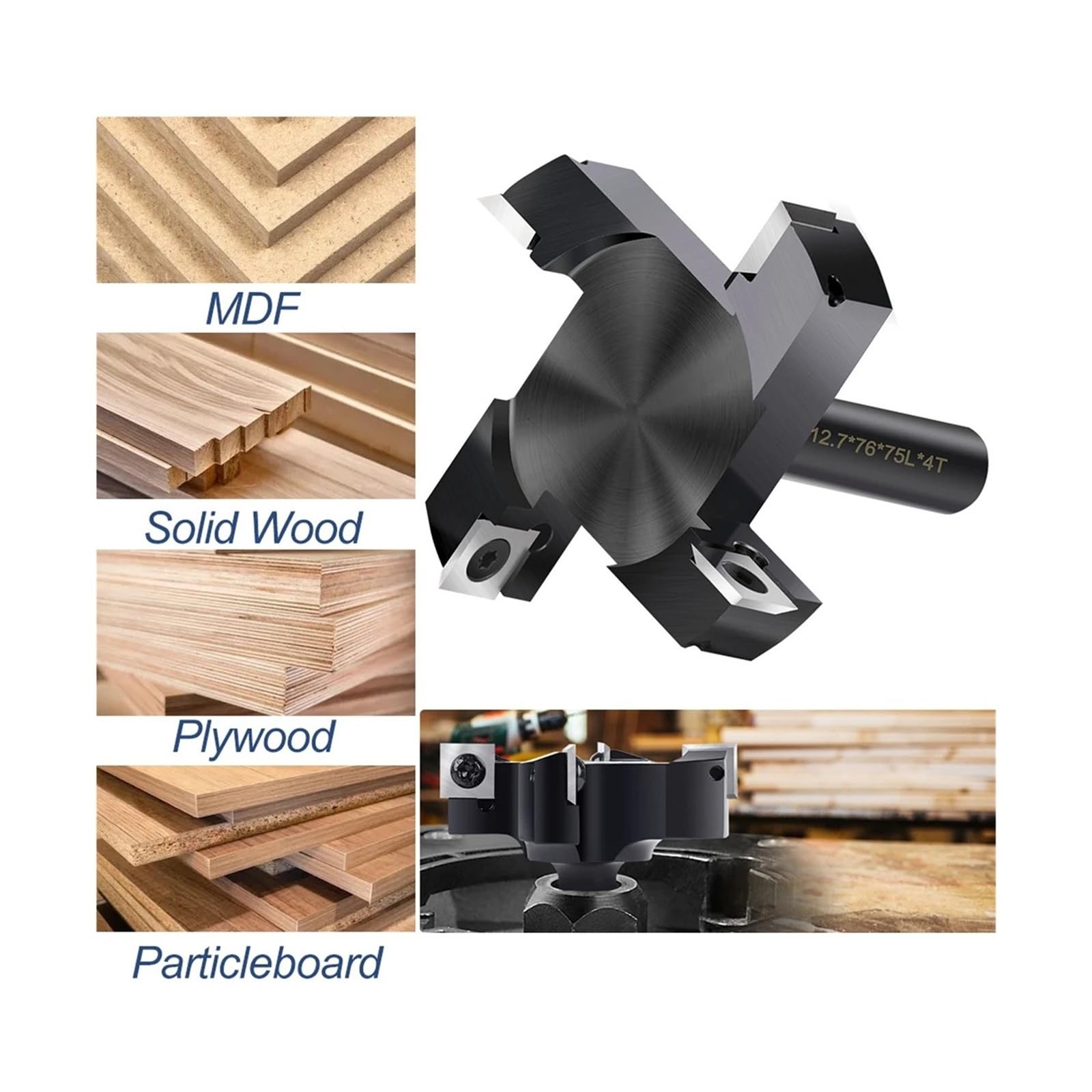 1 szt. frez do strugania CNC Spoilboard z trzpieniem 12,7 mm, 2/3/4-ostrzowy, płytka do strugania drewna, frez do spłaszczania płyt węglikowych(76x75Lx4T)