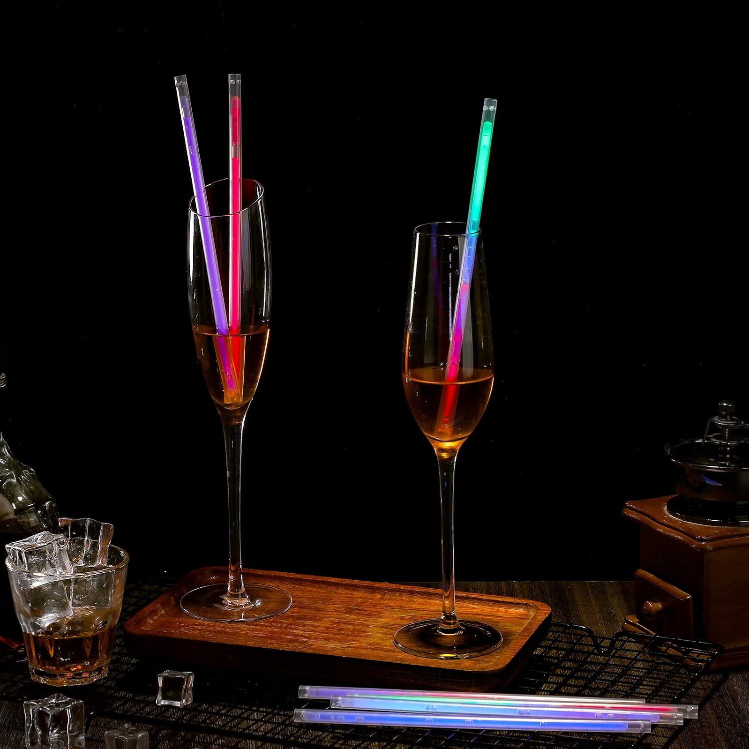 Lallisa 100 Pcs Glow in The Dark Straws Light up Straws Neon Drinking 8 Inch Multicolor Reusable Plastic Tube for Glowing Party Supplies Party Favors
