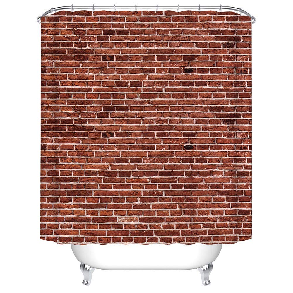 BOYOUTH Red Brick Wall Pattern Digital Print Shower Curtains for Bathroom Decor,Polyester Waterproof Fabric Bath Curtain with 12 Hooks,70x70 Inches,Multicolor
