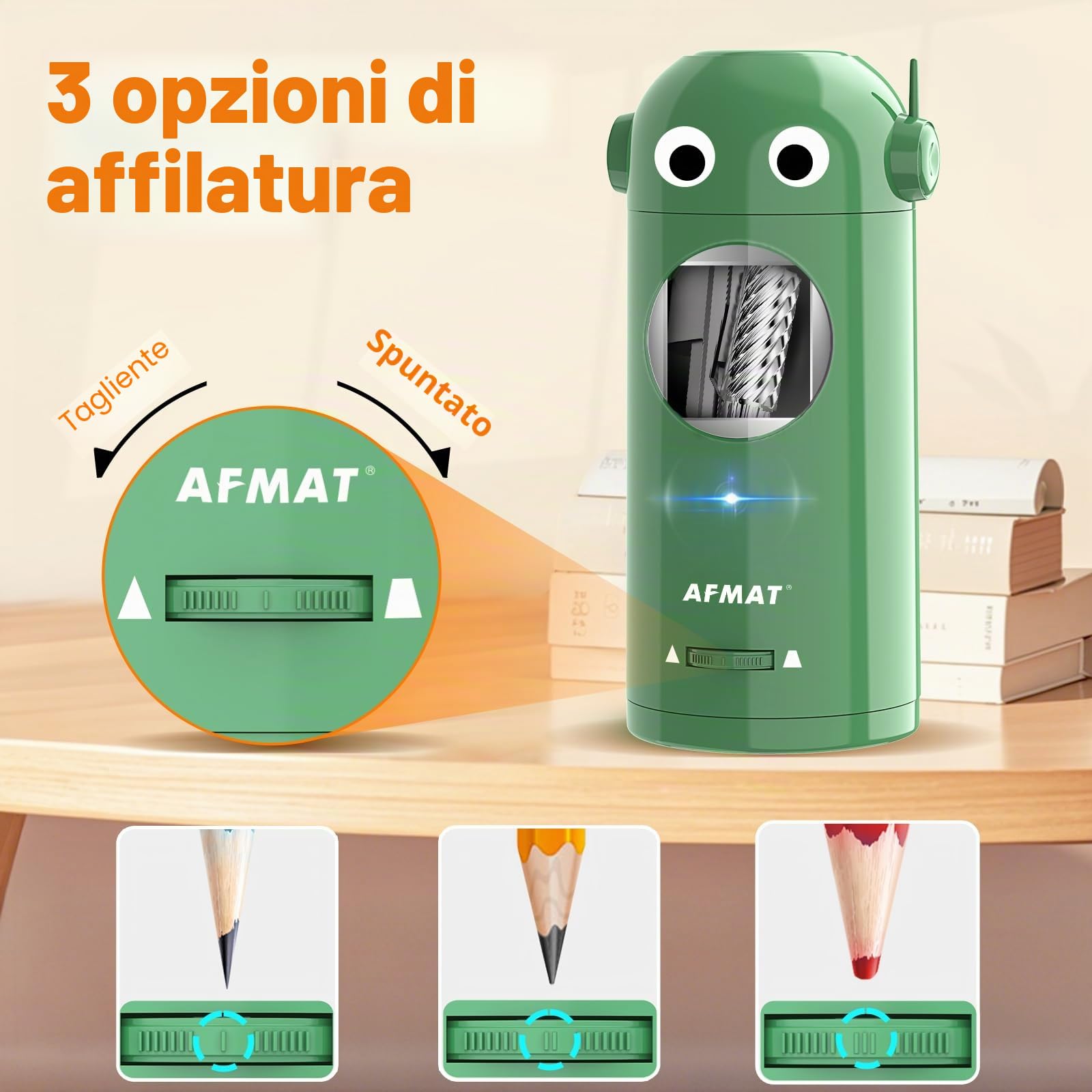 AFMAT Temperamatite elettrico completamente automatico con contenitore, temperamatite elettrico per matite da 7 a 11,5 mm, portatile e sicuro, temperamatite ricaricabile per casa, ufficio, scuola