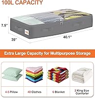 Vista 4 de punemi Under Bed Storage Containers with Lid, 2 Pack Large Soft Foldable Storage Bags for Clothes, Coats, Sweaters, Blankets, Water-Resistant Inner