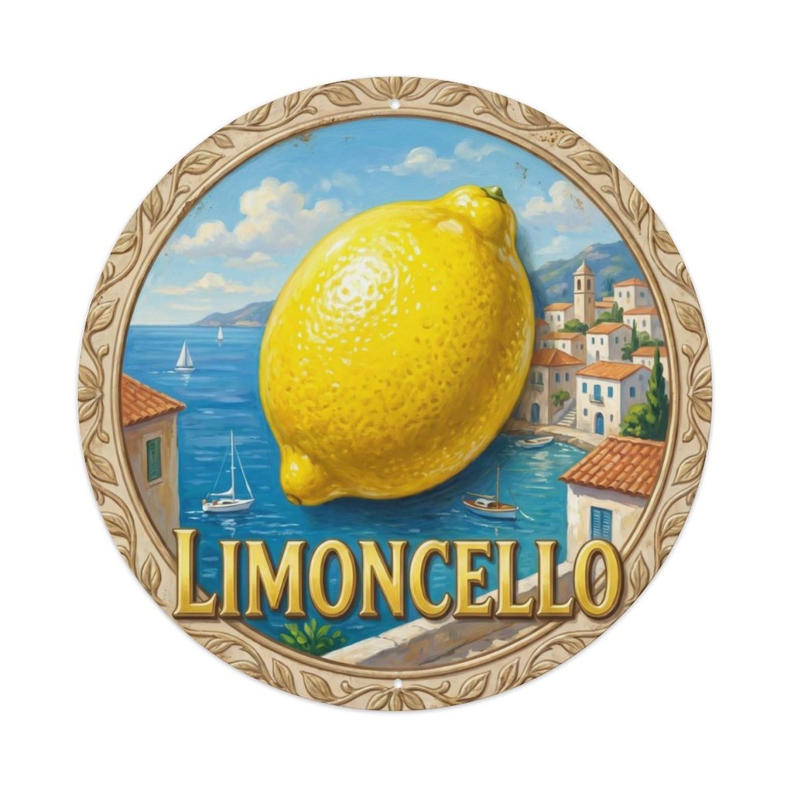 Fqcyn Style Embossed Limoncello Limoncello Art Metal Tin Sign Plaque Wall Decor For Cafe, Club Bar, Office, Home Garden Round Metal Poster 8X8inch