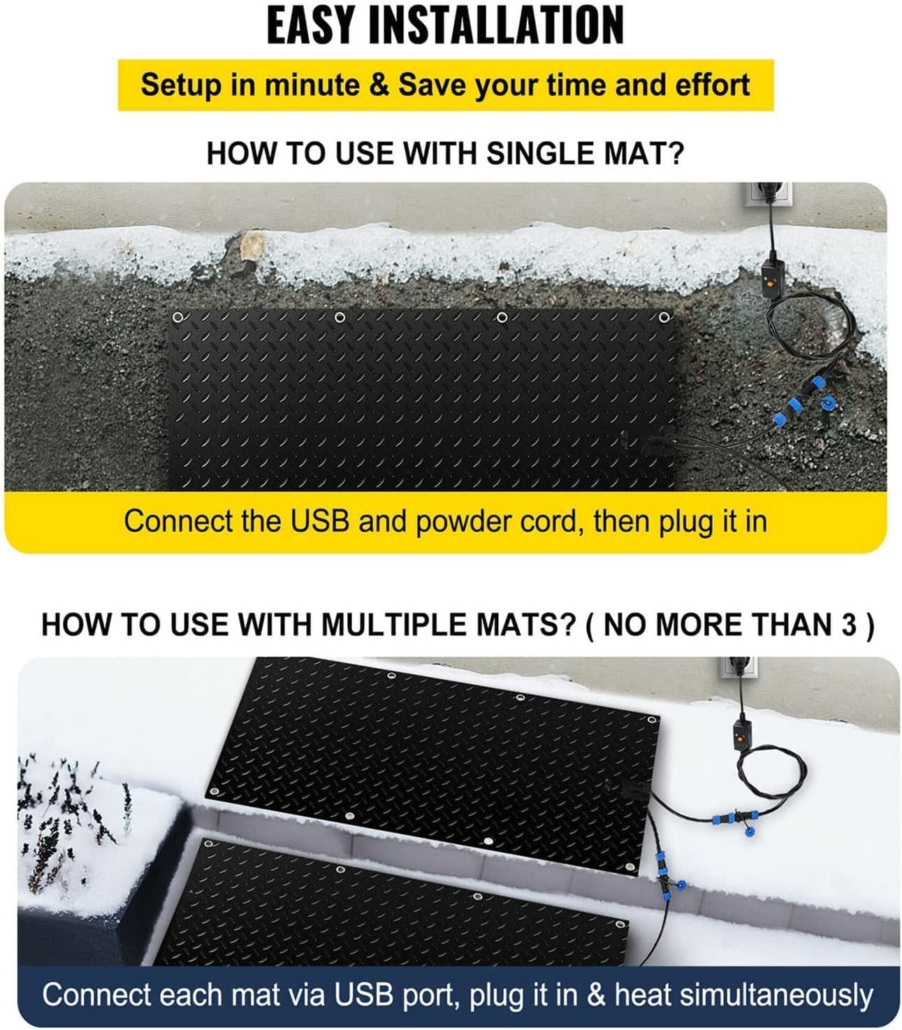 Heated Snow Melting Mats for Entrances-3/4 Pcs,Heated Snow Melting Mats for Stairs,Heated Outdoor Mats,Now Winter Removal,No-Slip Stair Heating with Timer,Heating Entrance Mats ( Color : 3 Pcs , Size
