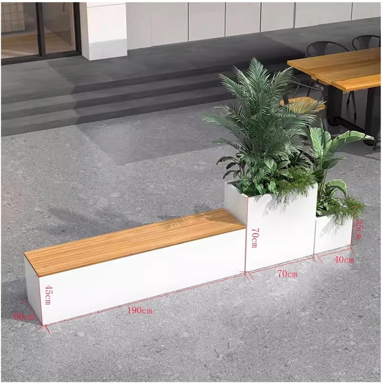 Garden Bench with Planters Outdoor Flower Box Seat Trough