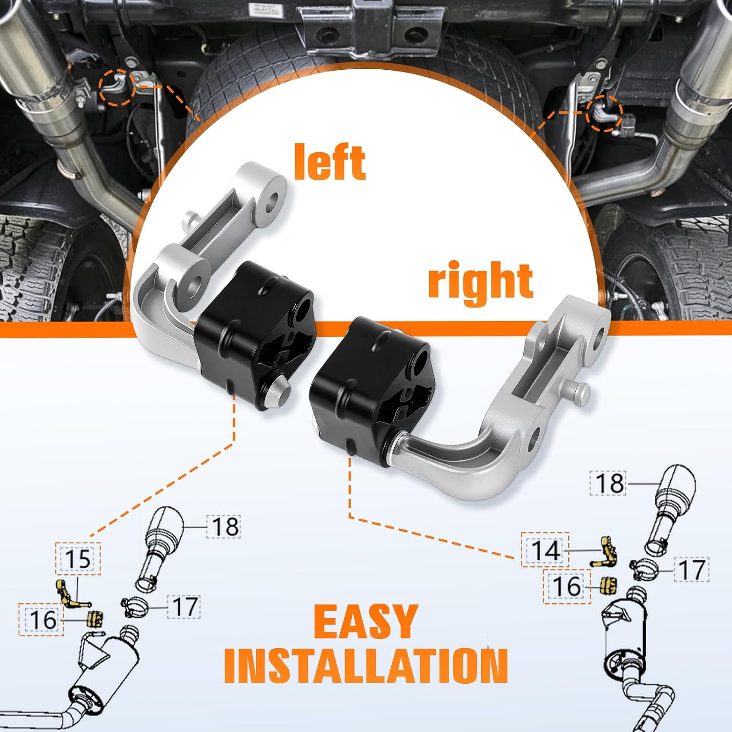 4PCS Rear Exhaust Bracket Muffler Support Rubber Isolator Hanger Assembly Left & Right Compatible with 2019-2025 Ram 1500 3.0L 5.7L 6.2L, Driver Passenger Side Replace 68275662AB 68395841AA 68519121AA