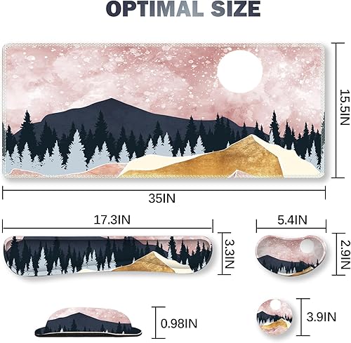 Miniatura 45 de ARTSO Juego de alfombrillas de mouse grandes para juegos, soporte para reposamuñecas para teclado + cojín de muñeca para mouse + alfombrilla de