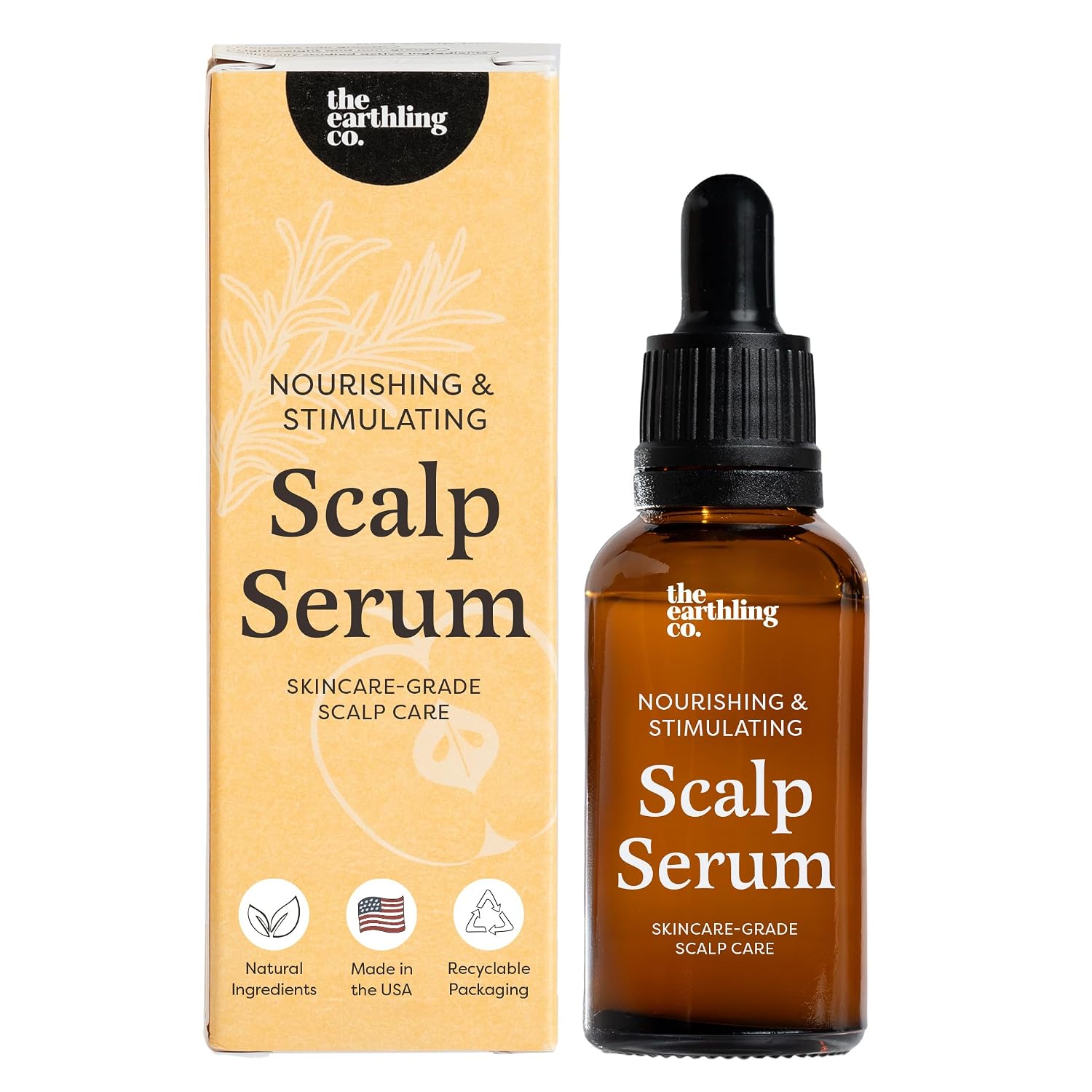 The Earthling Co. Scalp Serum for Hair Growth - Nourishing Scalp Treatment for Thinning, Fine Hair - Soothes Dry, Itchy, Flaky Scalp - Vegan, Clean Formula with Rosemary & Niacinamide, 1 oz