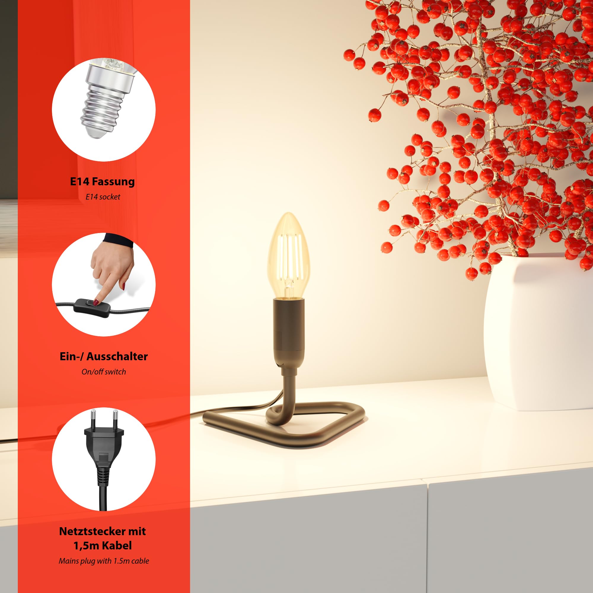 Lot De 2 Douilles E14 Noires Avec Interrupteur Et Prise UK 3 Broches - Pour Lampe Bureau