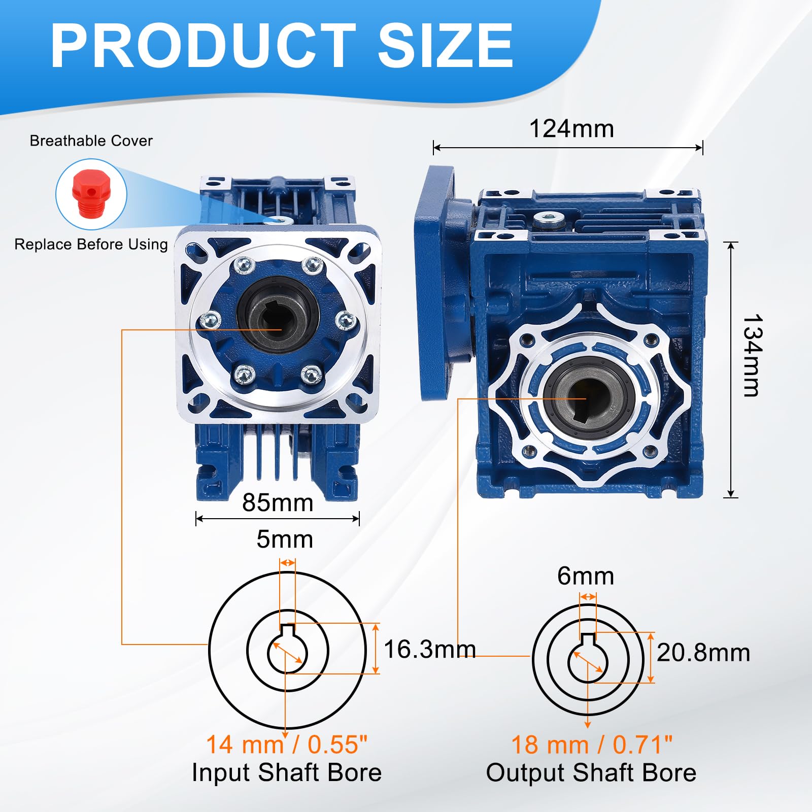 QUARKZMAN Reductor De Engranajes Helicoidal NMRV040 Relación 25:1 Eje De Salida 18mm Reductor De Velocidad Helicoidal De Alto Par Para Motor Servo Nema34/Motor Paso A Paso Nema34 Azul