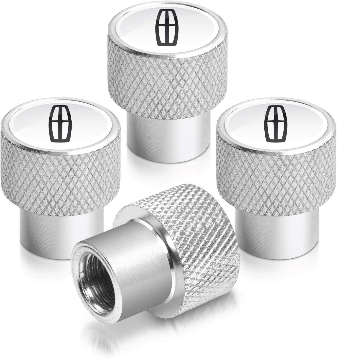 iPick Image for Lincoln Logo in White on Silver Easy-Grip Aluminum Tire Valve Stem Caps
