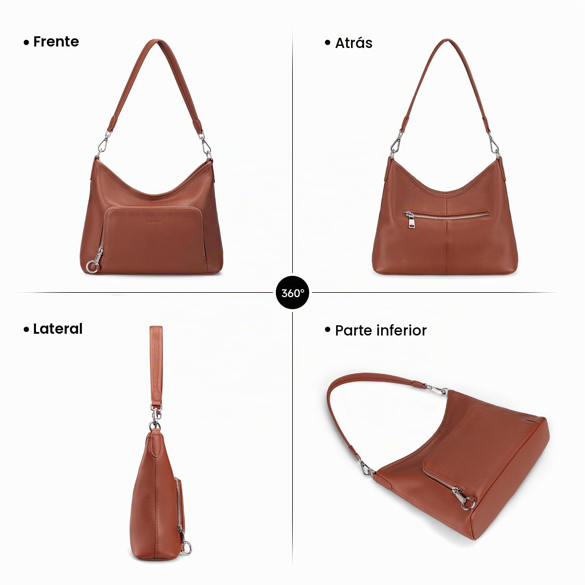 befen Bolsos Hobo de Piel Auténtica para Mujer, Antirrobo, con Cartera RFID Integrada, Bolso de Bandolera y Hombro