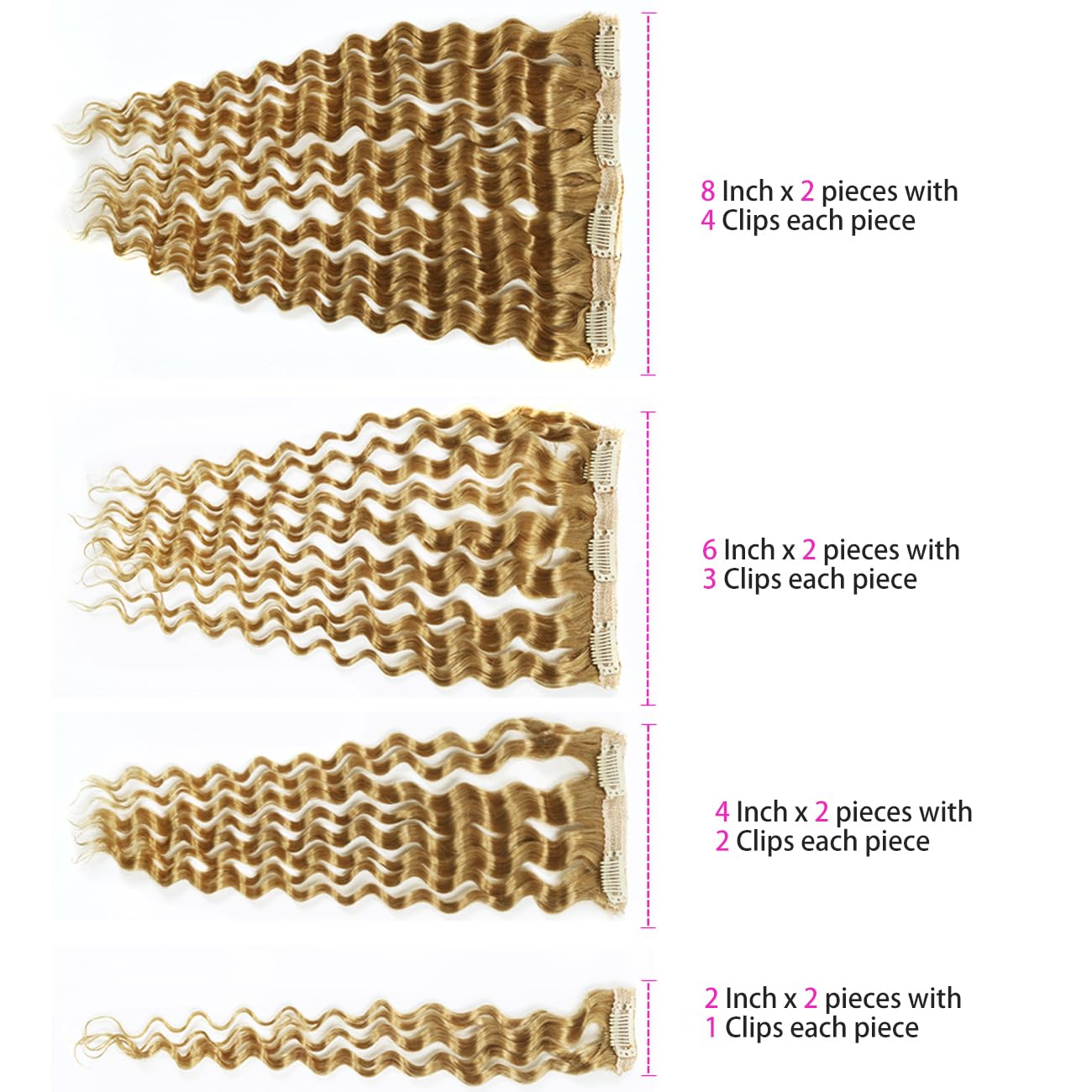Curly Clip in Hair Extensions Real Human Hair 20inch 120g Invisible & Seamless 100% Brazilian Remy Human Extension Deep Wave Clip ins Extensions Double Weft 8 PCS with 20 Clips #27 Honey Blonde