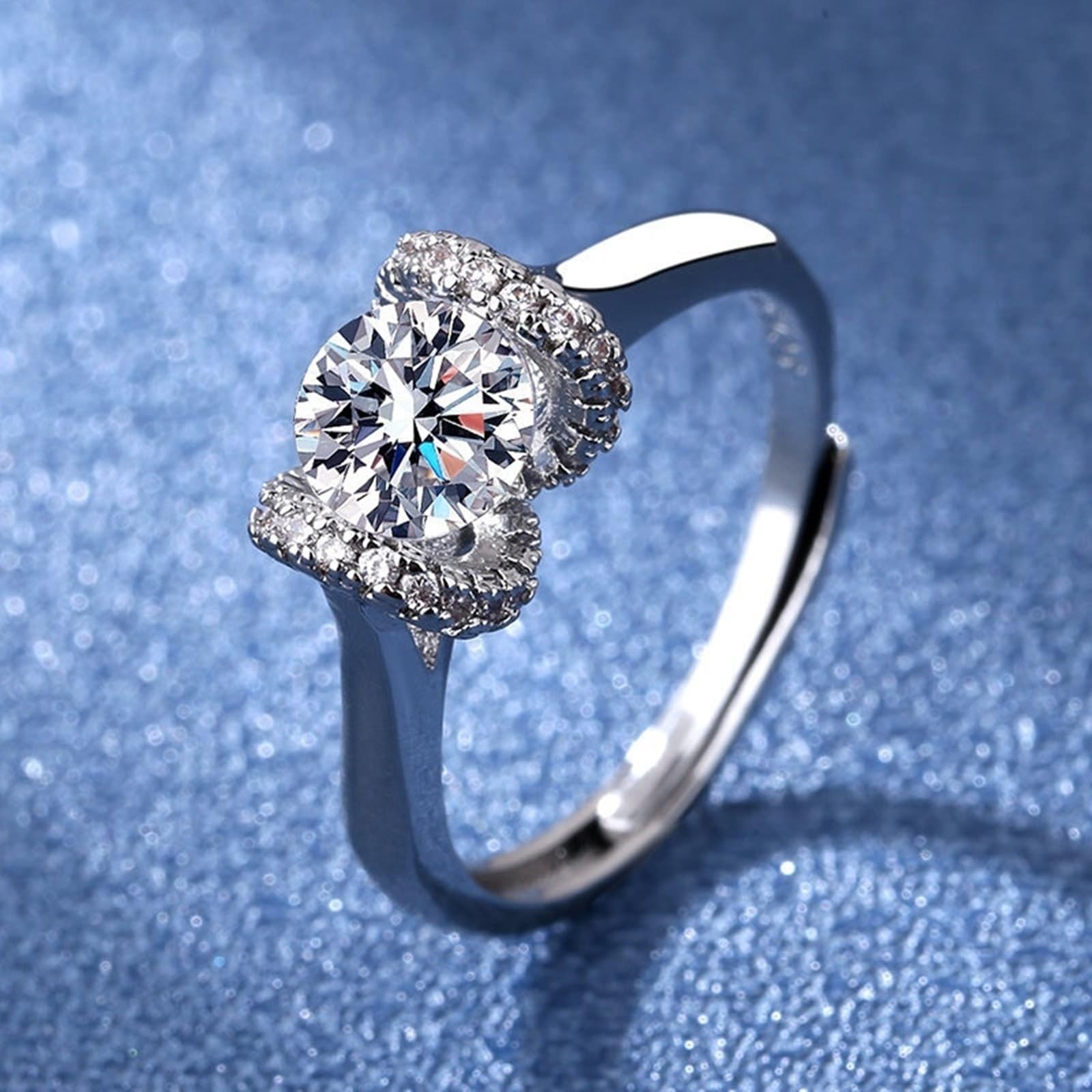 Spersonalizowany pierścionek obrączki ślubne z białego złota dla niej 18K laboratoryjny diamentowy węzeł design okrągły 1 ct cyrkonia rozmiar H 1/2 moda dla kobiet biżuteria koktajlowa