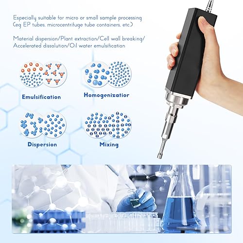Miniatura 4 de CGOLDENWALL Homogeneizador ultrasónico portátil de mano, procesador sonicador, disruptor de células, mezclador negro (500 W, 0.3fl oz  16.9fl oz)